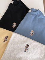 ラウンドネックシンプル刺繡ペインティングキャラクターマンツーマンＴシャツ綿マンツーマンＴシャツコットンマンツーマンＴシャツ