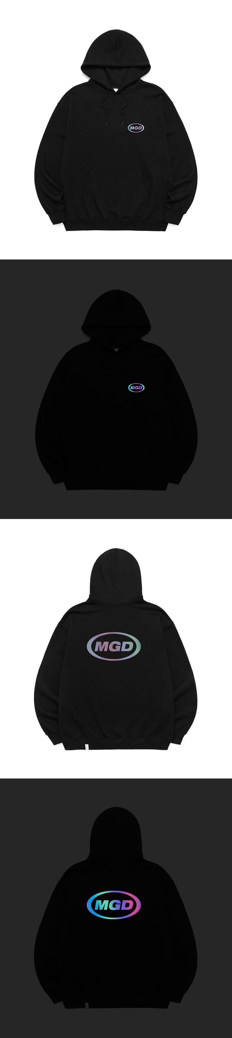 【mahagrid】 RAINBOW REFLECTIVE OVAL LOGO HOODIE